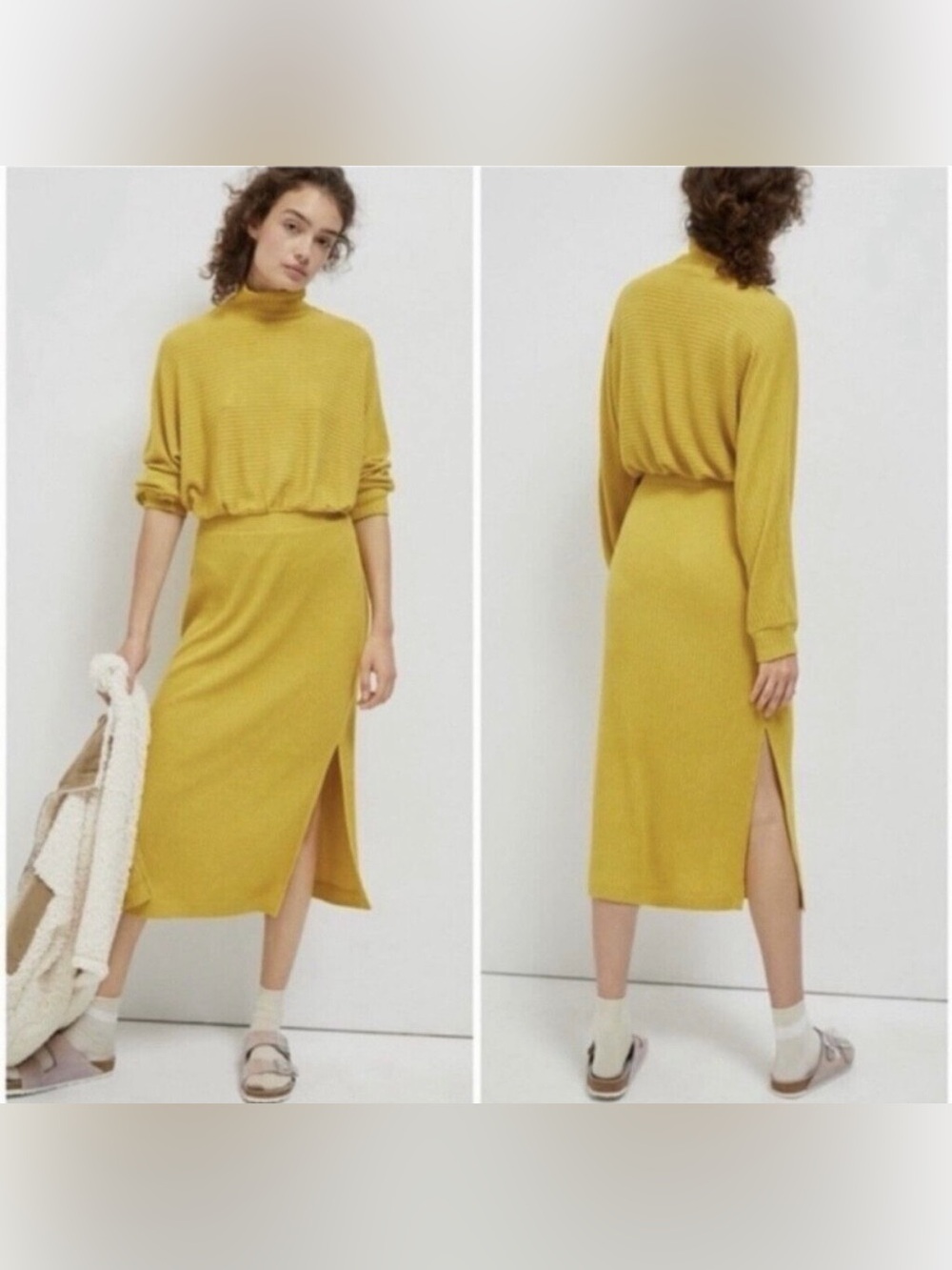 Anthropologie Saturday Sunday Mariah Yellow Ribbed Knit Dress Size XL